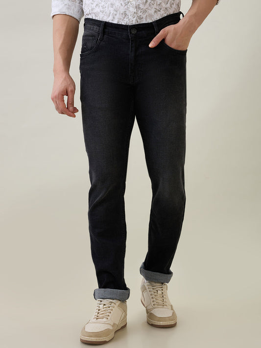 Parx Men Grey Knitted Slim Tapered Fit Cotton Blend Jeans