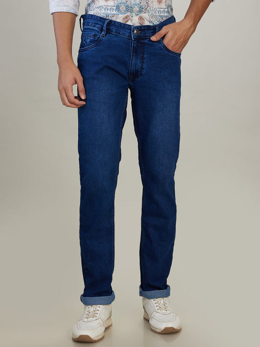 Parx Men Blue Twill Slim Tapered Fit Cotton Blend Jeans