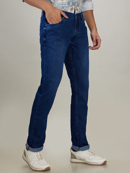 Parx Men Blue Twill Slim Tapered Fit Cotton Blend Jeans