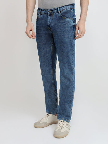 Parx Men Blue Twill Slim Tapered Fit Cotton Blend Jeans