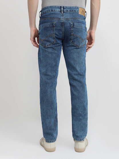 Parx Men Blue Twill Slim Tapered Fit Cotton Blend Jeans