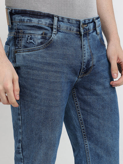 Parx Men Blue Twill Slim Tapered Fit Cotton Blend Jeans