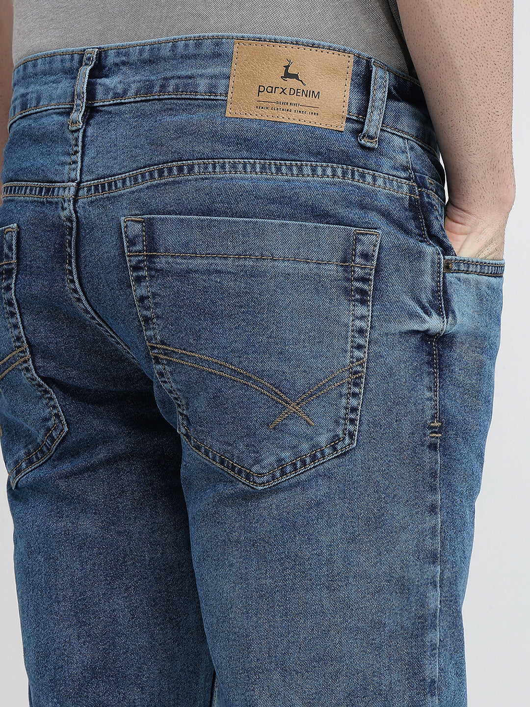 Parx Men Blue Twill Slim Tapered Fit Cotton Blend Jeans