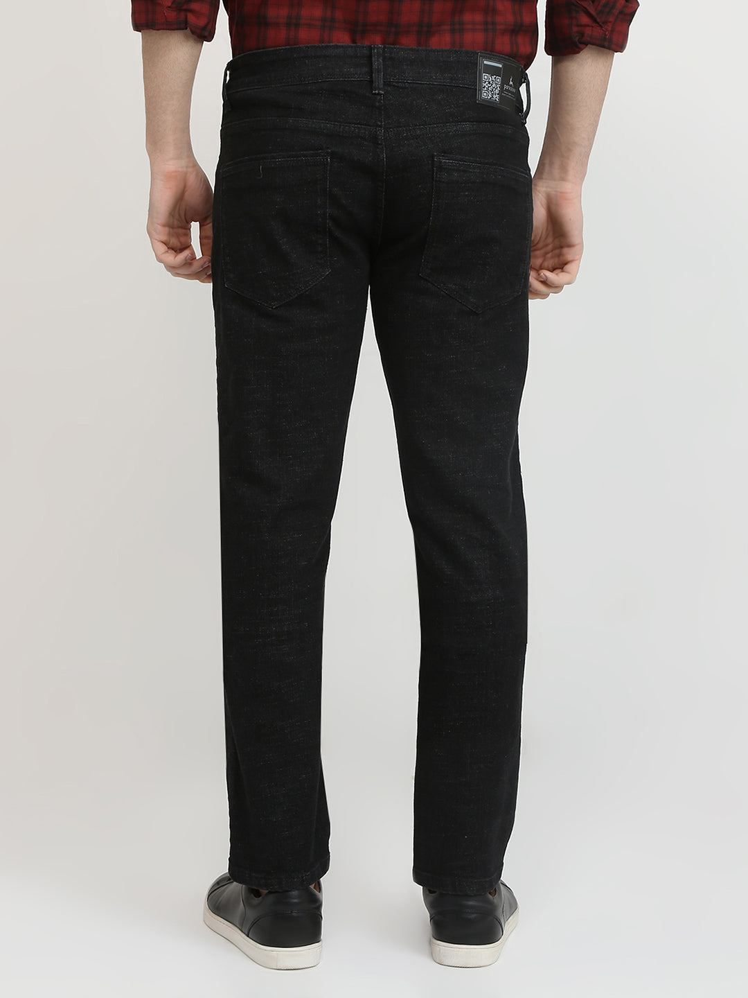 Parx Men Black Knitted Low Rise Tapered Fit Cotton Blend Jeans