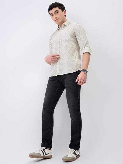 Parx Men Black Knitted Low Rise Tapered Fit Cotton Blend Jeans