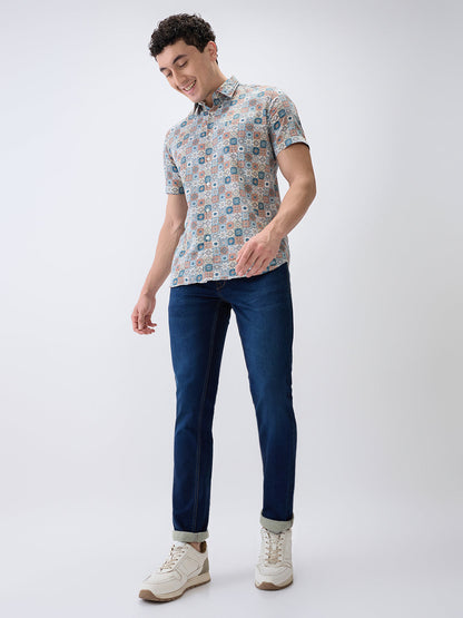 Parx Men Blue Knitted Low Rise Tapered Fit Cotton Blend Jeans