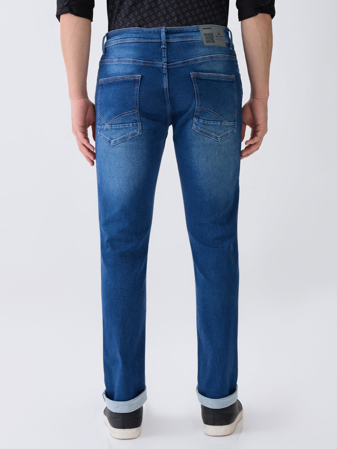 Parx Men Blue Knitted Low Rise Tapered Fit Cotton Blend Jeans