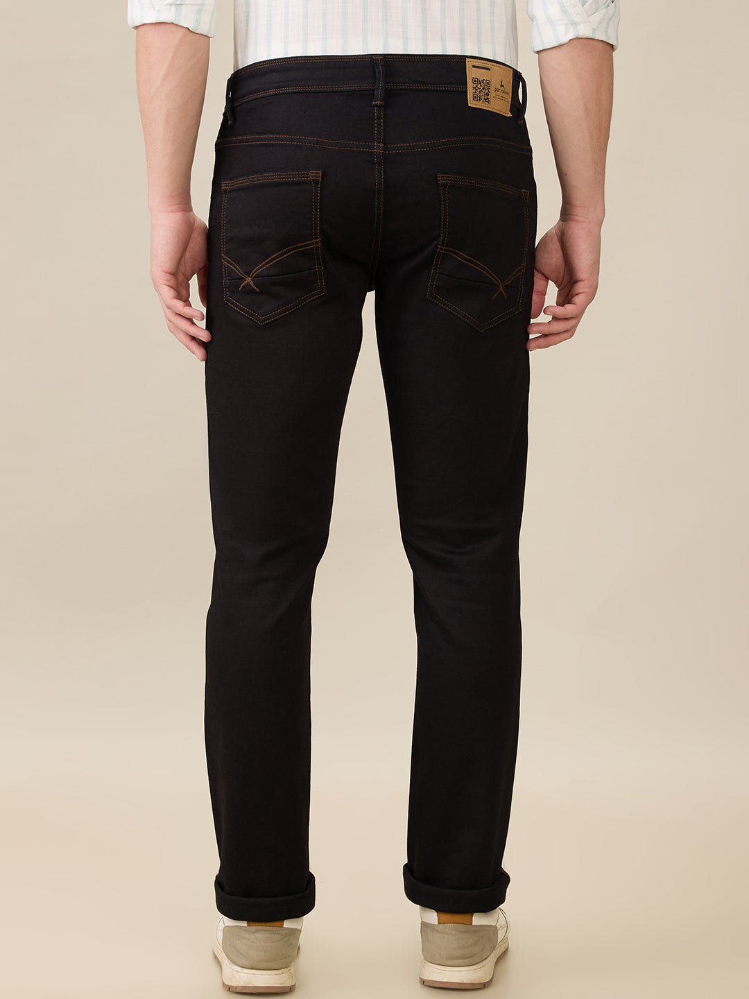 Parx Men Blue Knitted Low Rise Tapered Fit Cotton Blend Jeans