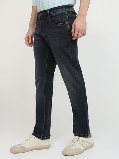 Parx Men Blue Knitted Low Rise Tapered Fit Cotton Blend Jeans