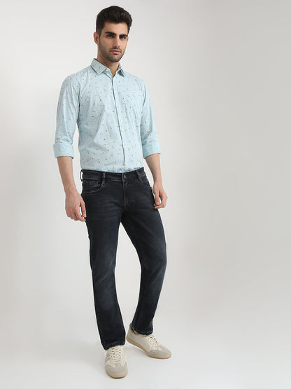 Parx Men Blue Knitted Low Rise Tapered Fit Cotton Blend Jeans