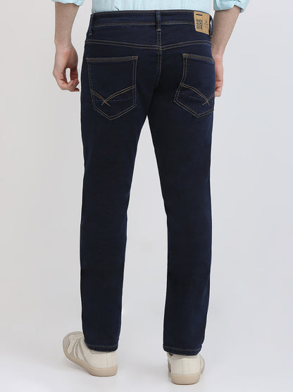 Parx Men Blue Knitted Low Rise Tapered Fit Cotton Blend Jeans