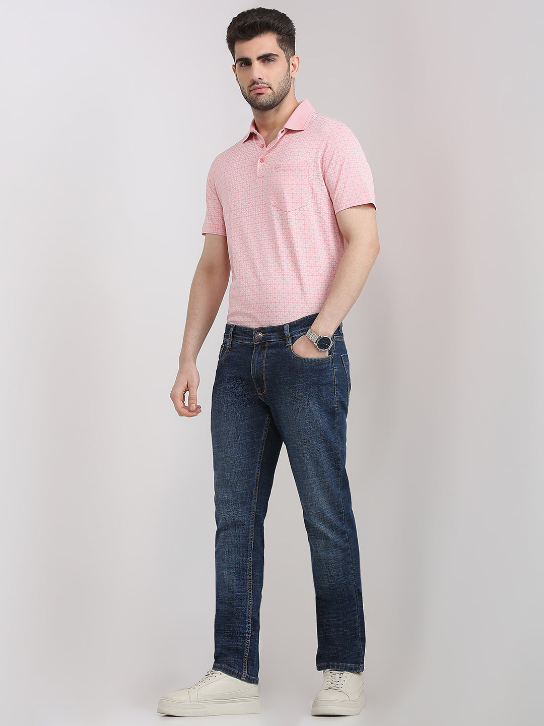 Parx Men Blue Knitted Low Rise Tapered Fit Cotton Blend Jeans