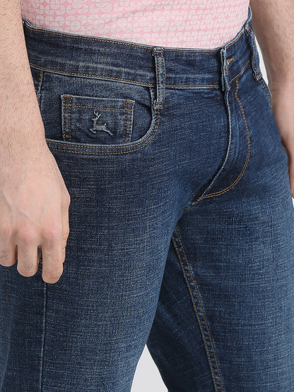 Parx Men Blue Knitted Low Rise Tapered Fit Cotton Blend Jeans