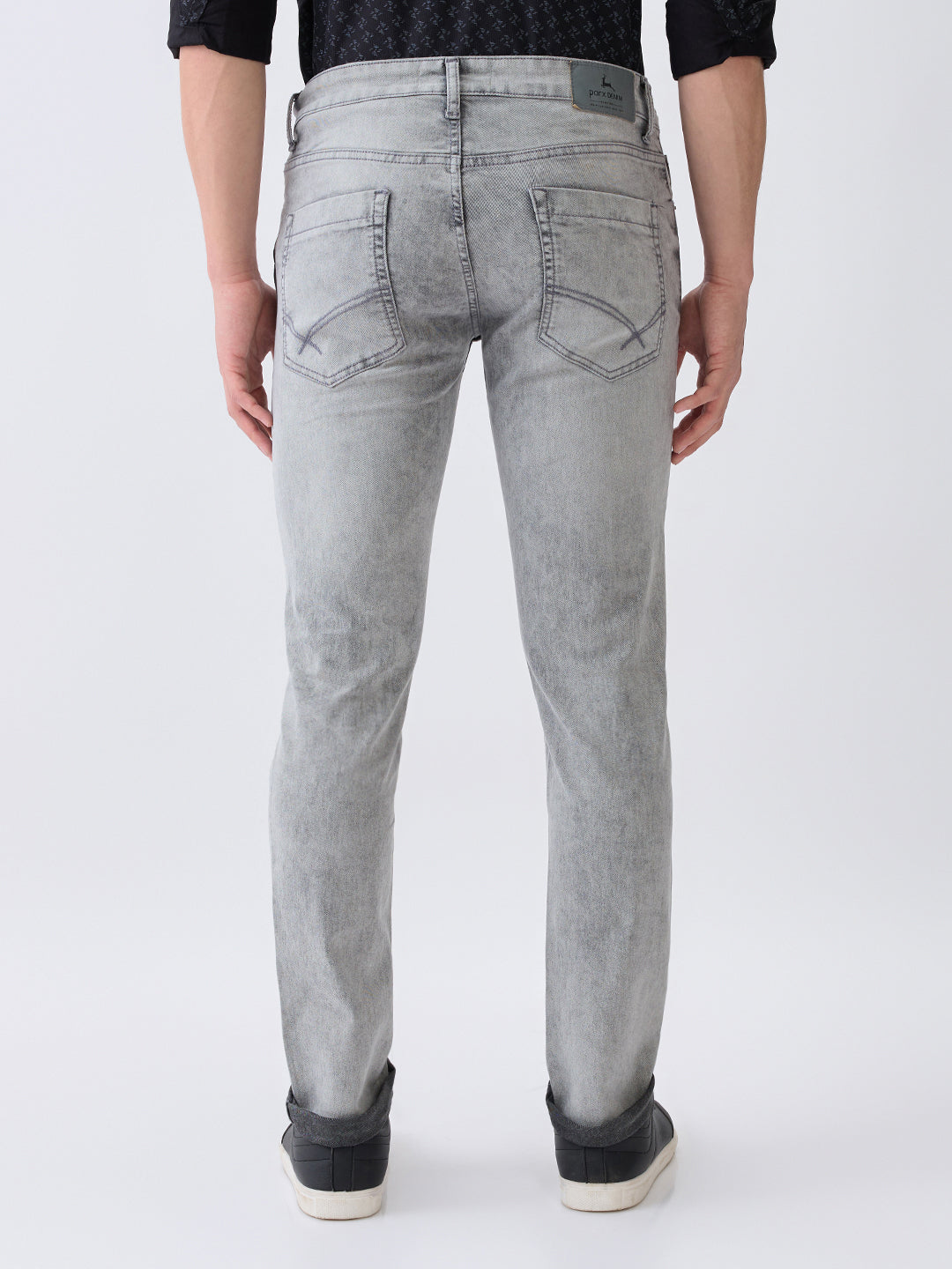 Parx Men Grey Knitted Low Rise Tapered Fit Cotton Blend Jeans