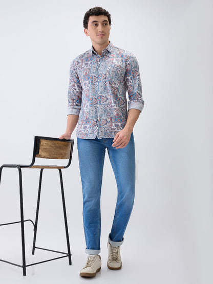 Parx Men Blue Knitted Low Rise Tapered Fit Cotton Blend Jeans