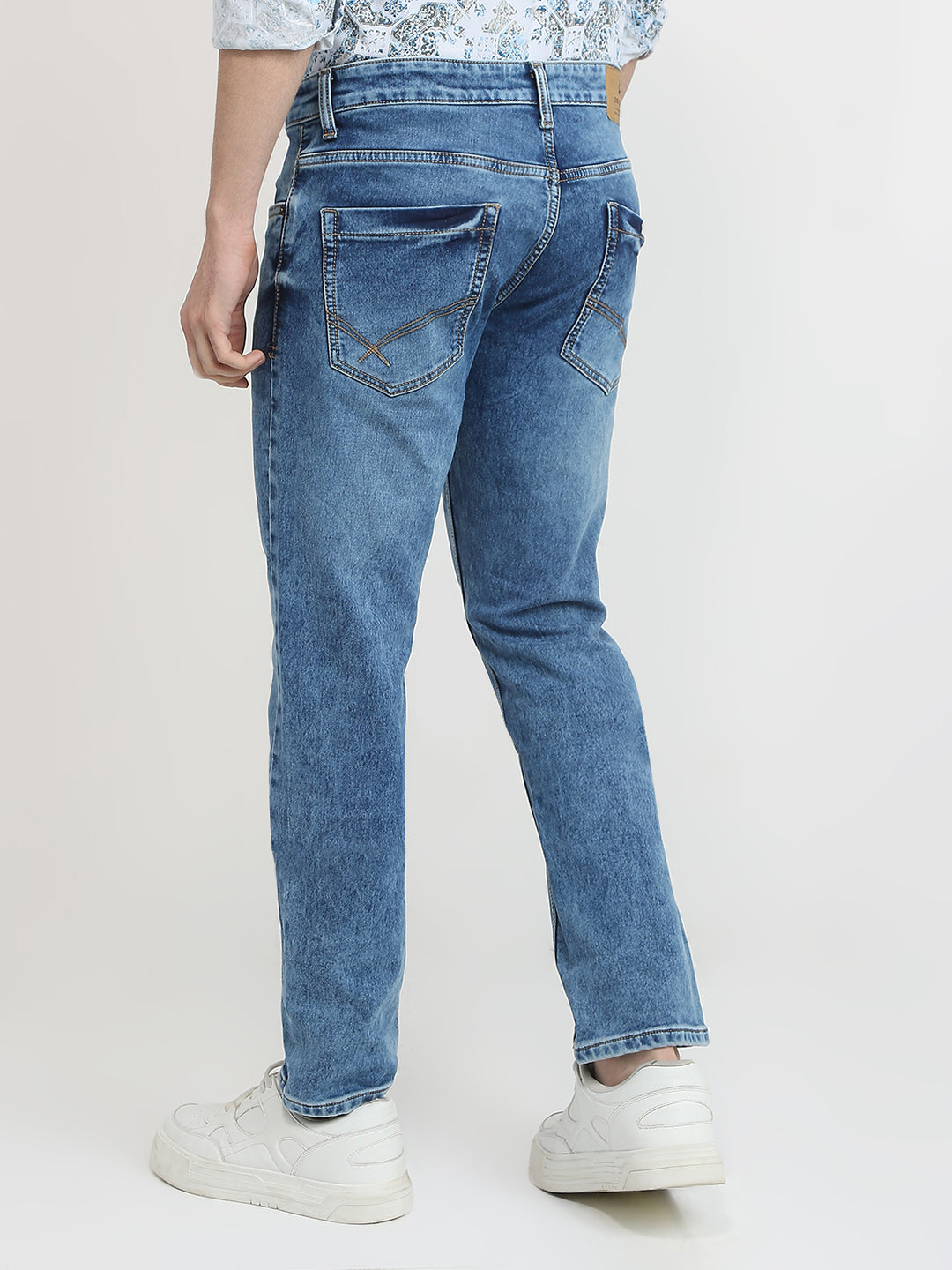 Parx Men Blue Knitted Low Rise Tapered Fit Cotton Blend Jeans