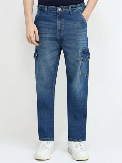 Parx Men Blue Knitted Slim Tapered Fit Cotton Blend Jeans