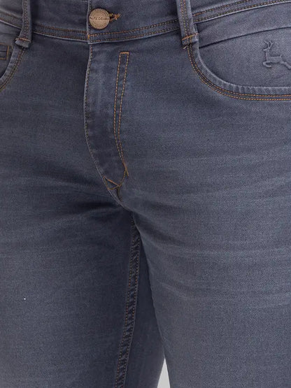 Men Grey Slim Fit Dobby Cotton Blend Jeans