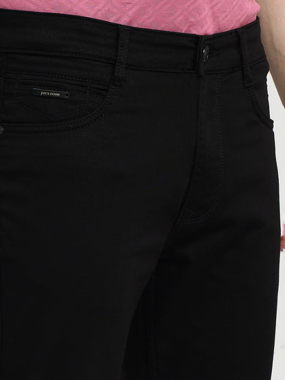 Parx Men Black Knitted Slim Tapered Fit Cotton Blend Jeans