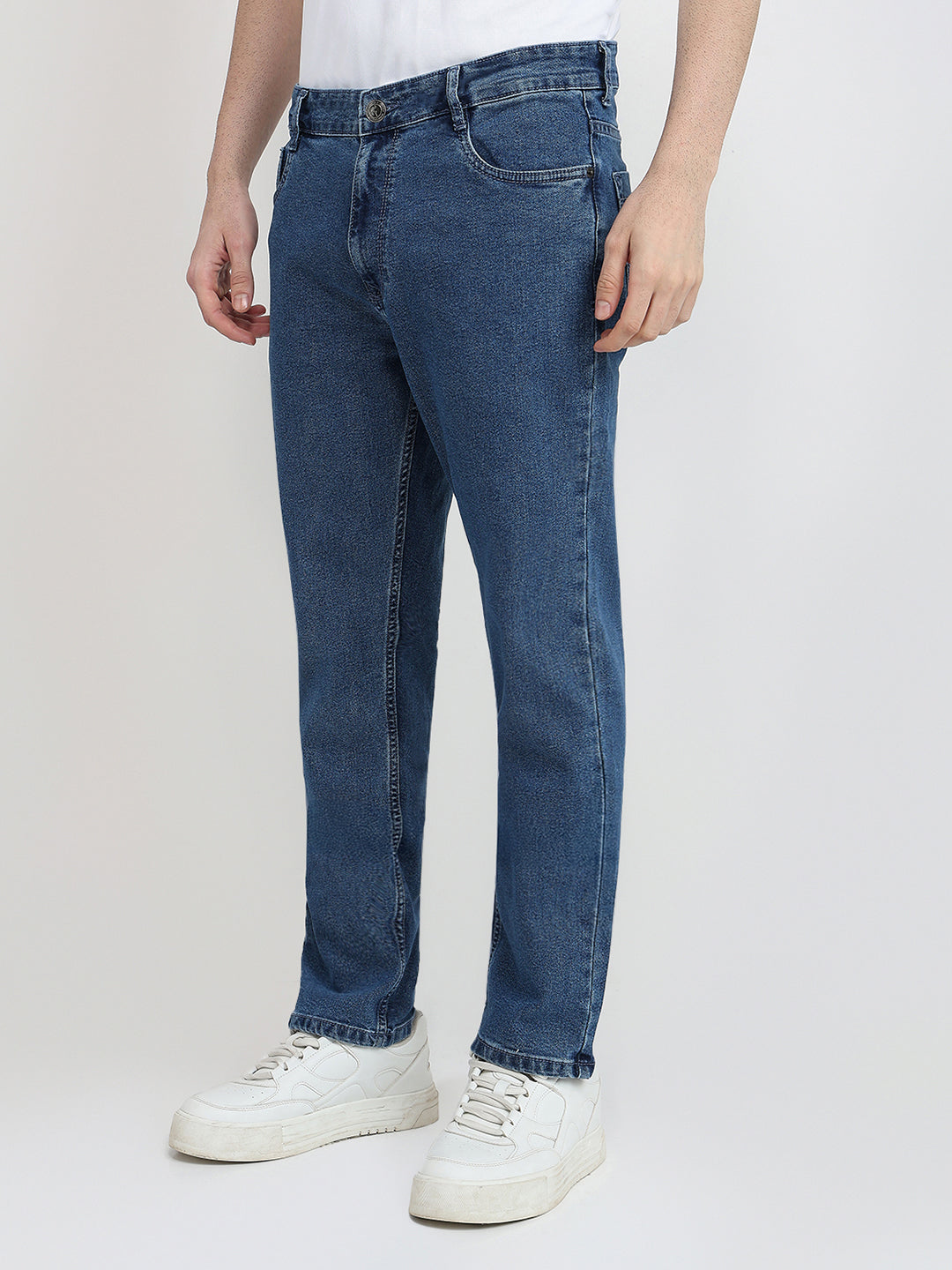 Parx Men Blue Twill Slim Tapered Fit Cotton Blend Jeans