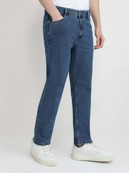 Parx Men Blue Twill Slim Tapered Fit Cotton Blend Jeans