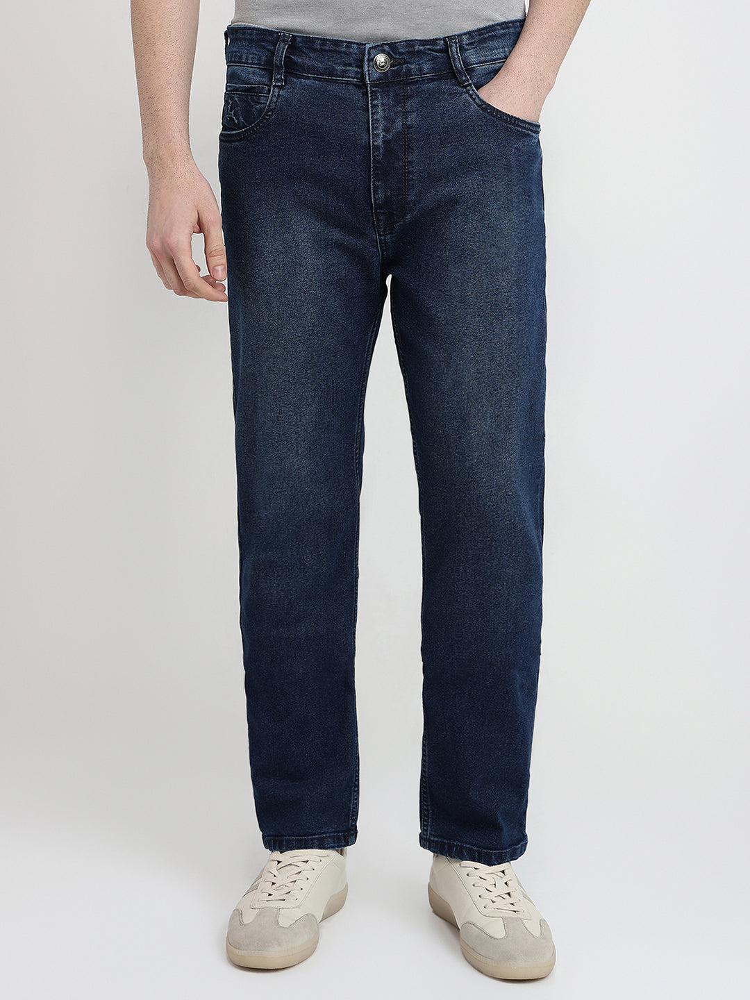 Parx Men Blue Twill Slim Tapered Fit Cotton Blend Jeans