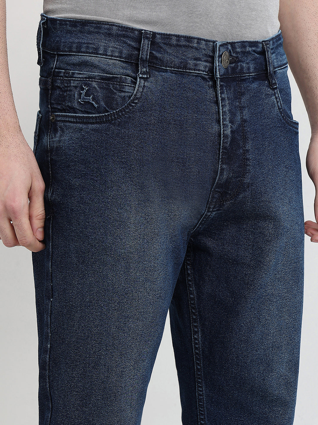 Parx Men Blue Twill Slim Tapered Fit Cotton Blend Jeans