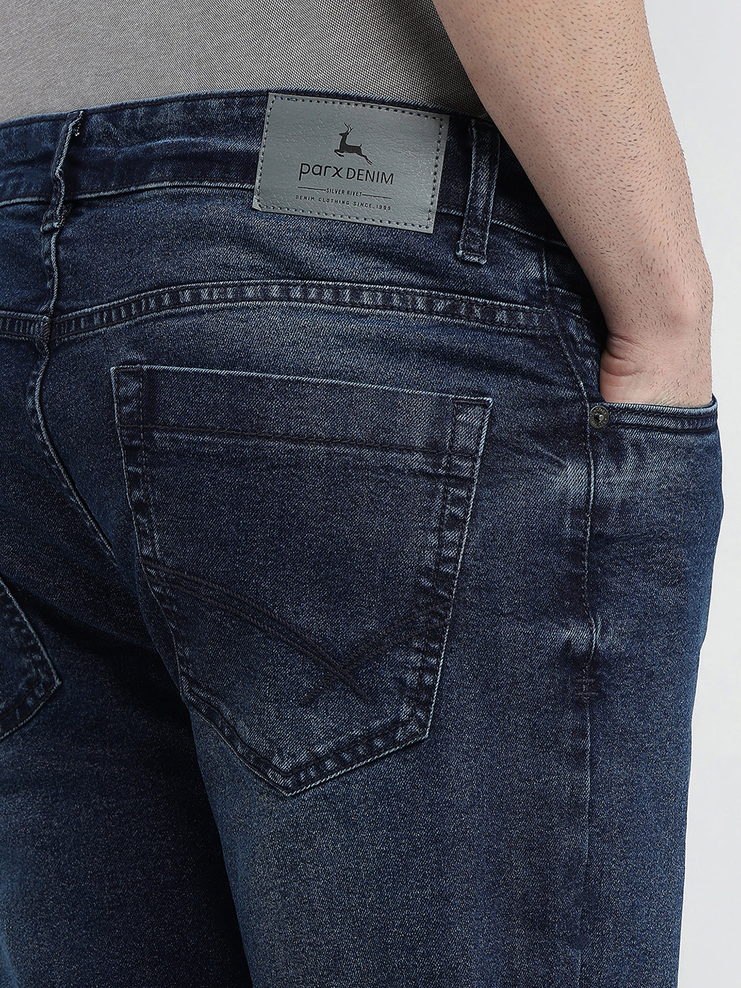 Parx Men Blue Twill Slim Tapered Fit Cotton Blend Jeans