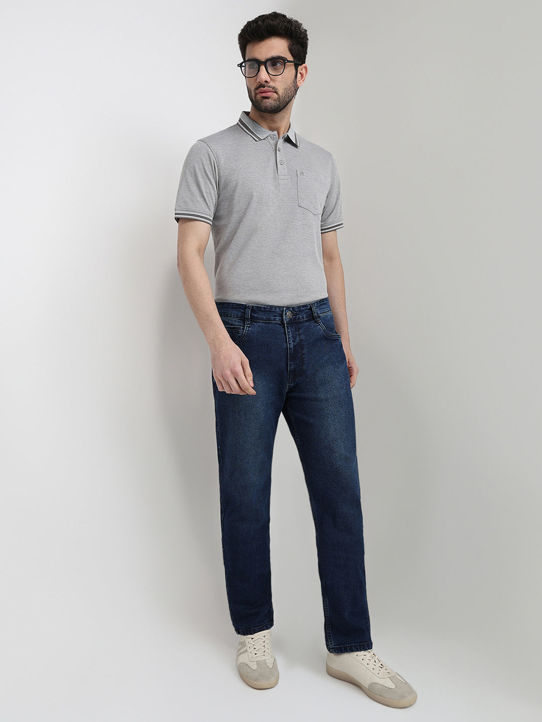 Parx Men Blue Twill Slim Tapered Fit Cotton Blend Jeans