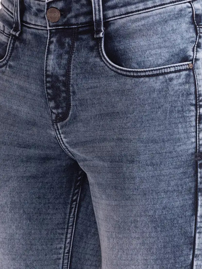Men Blue Skinny Cropped Fit Dobby Cotton Blend Jeans