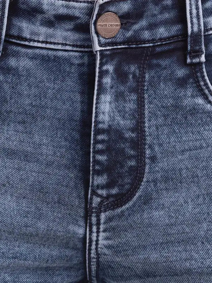 Men Blue Skinny Cropped Fit Dobby Cotton Blend Jeans