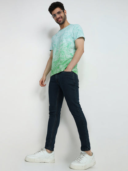 Parx Men Blue Knitted Low Rise Skinny Cropped Cotton Blend Jeans