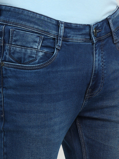Parx Men Blue Knitted Low Rise Skinny Cropped Cotton Blend Jeans