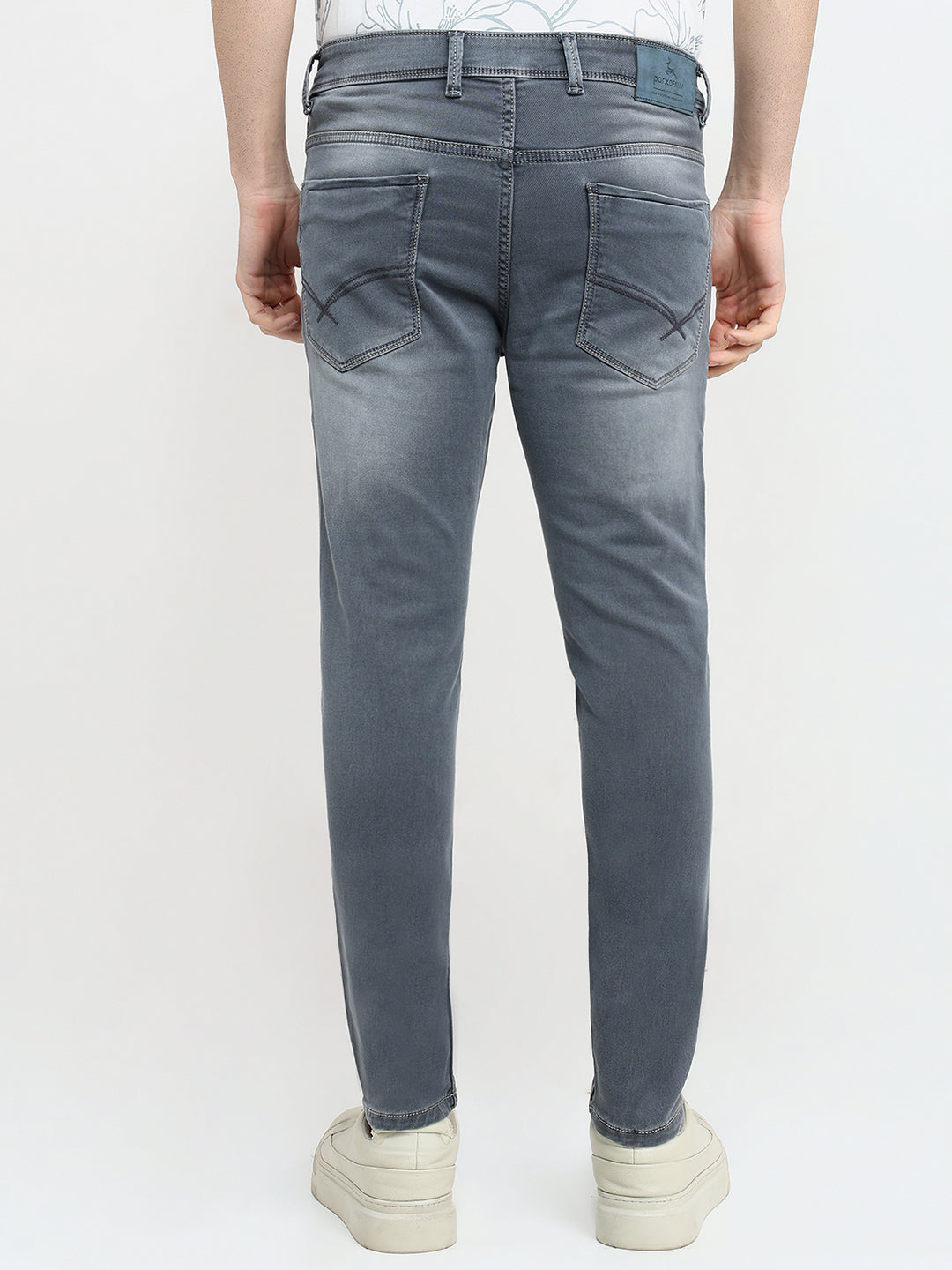 Parx Men Grey Knitted Slim Tapered Fit Cotton Blend Jeans