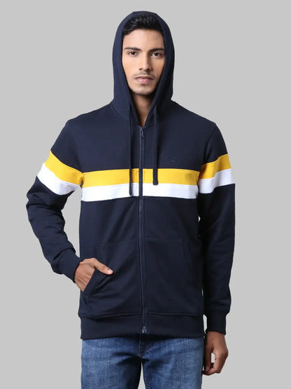 Men Blue Regular Fit Cut & Sew Cotton Polyester Blend Sweatshirts