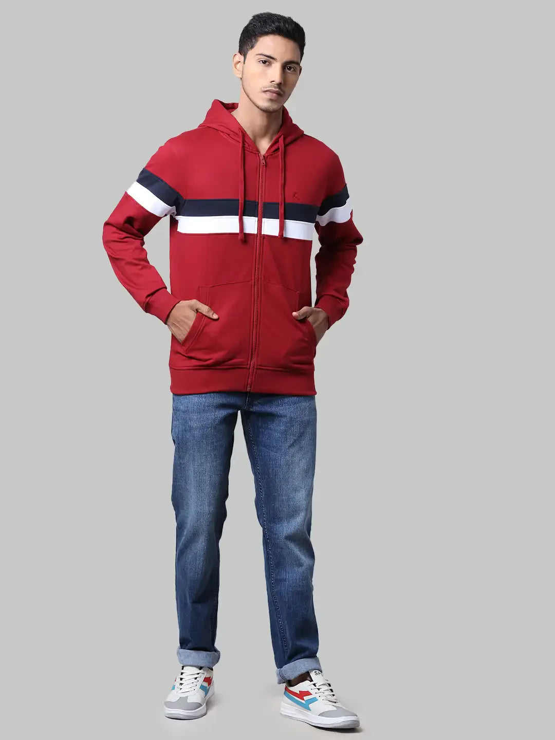 Parx Men Maroon Regular Fit Cut & Sew Cotton Polyester Blend Sweatshirt