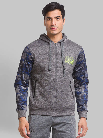 Men Grey Regular Fit Jacquard Cotton Polyester Blend Sweatshirts