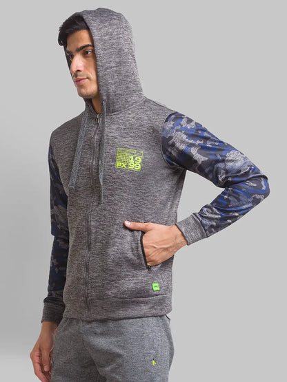 Men Grey Regular Fit Jacquard Cotton Polyester Blend Sweatshirts