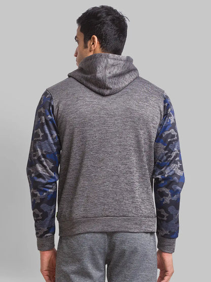 Men Grey Regular Fit Jacquard Cotton Polyester Blend Sweatshirts