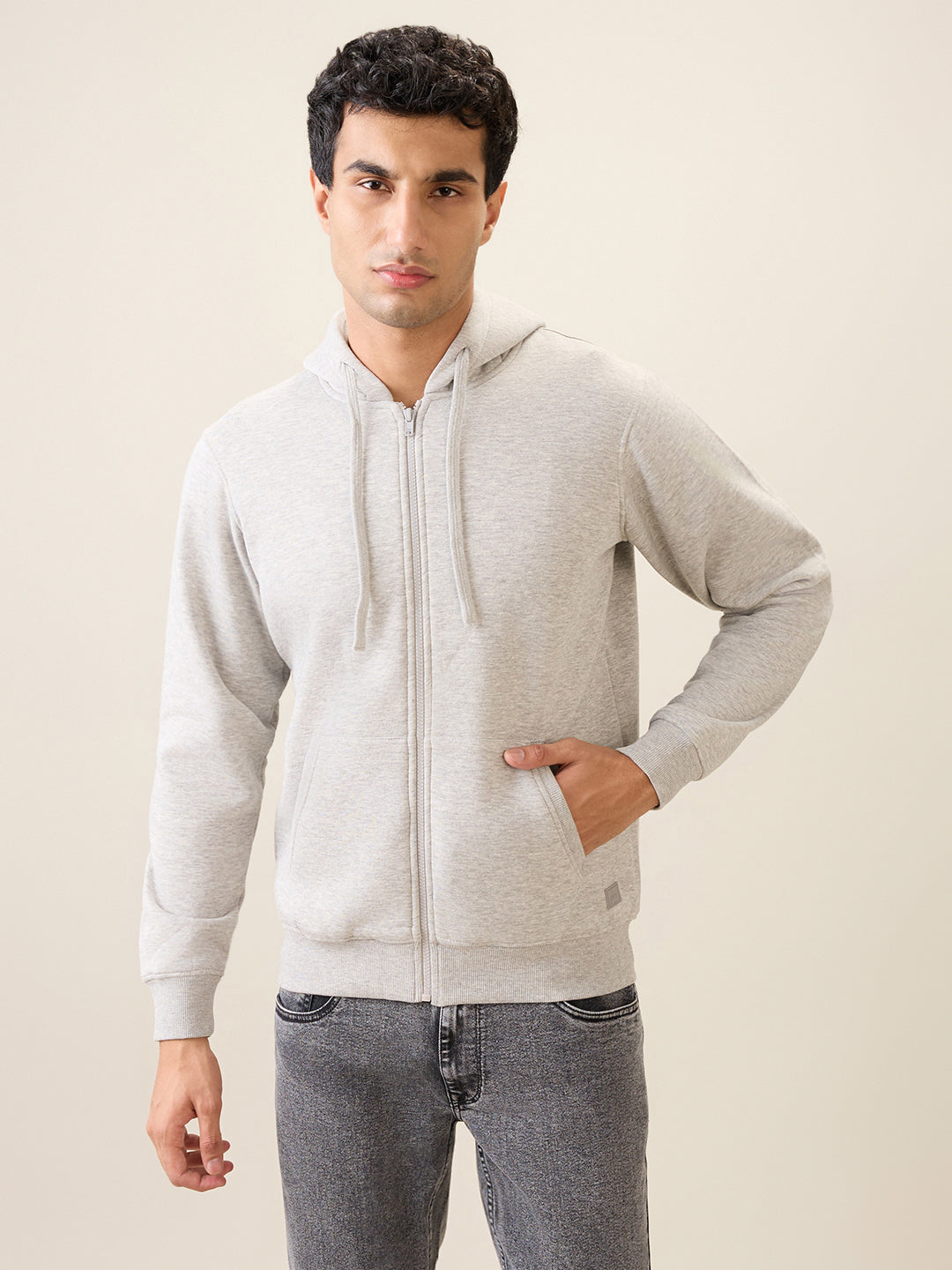 Parx Men Grey Solid Regular Fit Cotton Blend Full Sleeve Sweatshirt