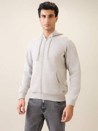 Parx Men Grey Solid Regular Fit Cotton Blend Full Sleeve Sweatshirt