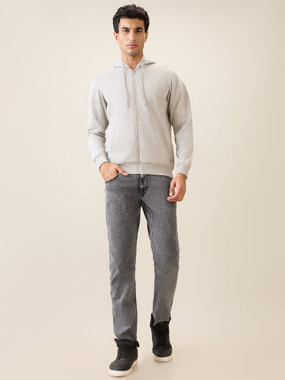 Parx Men Grey Solid Regular Fit Cotton Blend Full Sleeve Sweatshirt