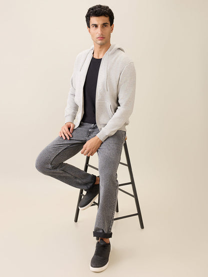 Parx Men Grey Solid Regular Fit Cotton Blend Full Sleeve Sweatshirt