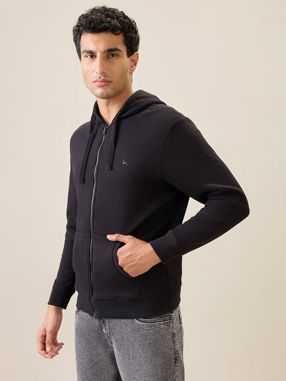 Parx Men Black Solid Regular Fit Cotton Blend Full Sleeve Sweatshirt