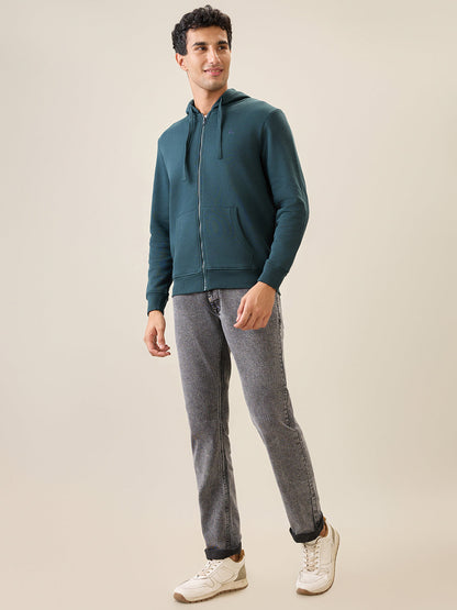 Parx Men Green Solid Regular Fit Cotton Blend Full Sleeve Sweatshirt