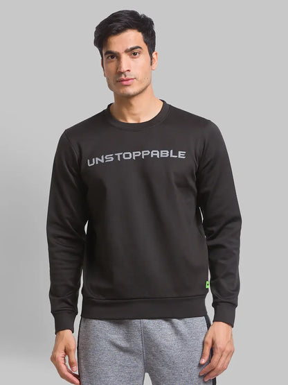 Men Black Regular Fit Graphic Cotton Polyester Blend Sweatshirts