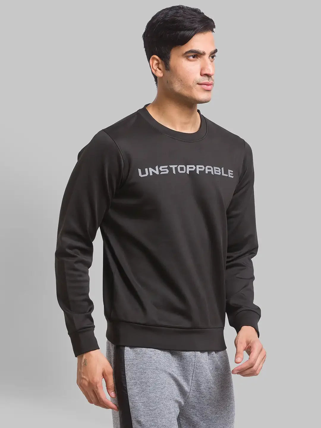 Men Black Regular Fit Graphic Cotton Polyester Blend Sweatshirts