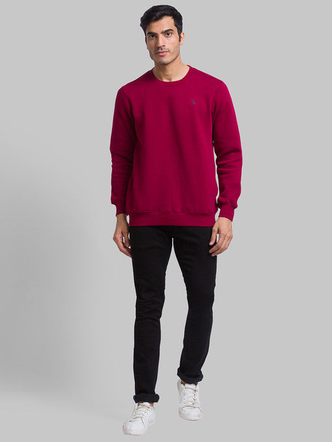 Parx Men Maroon Regular Fit Solid Round Neck Sweatshirt