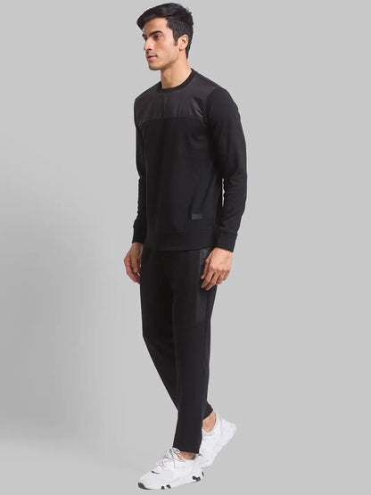Men Black Regular Fit Cut & Sew Cotton Polyester Blend Sweatshirts