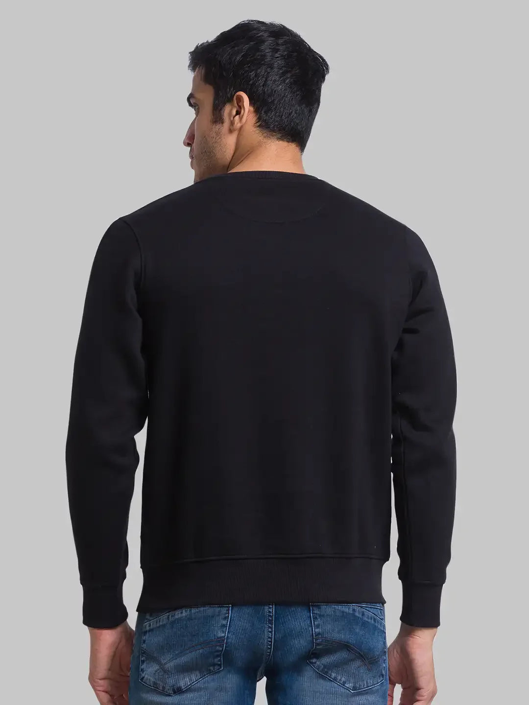 Men Black Regular Fit Cut & Sew Cotton Polyester Blend Round Collar Sweatshirts